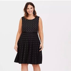 Torrid Polka Dot Rayon Blend Pleated Knit Skater Dress Black White Size 2X